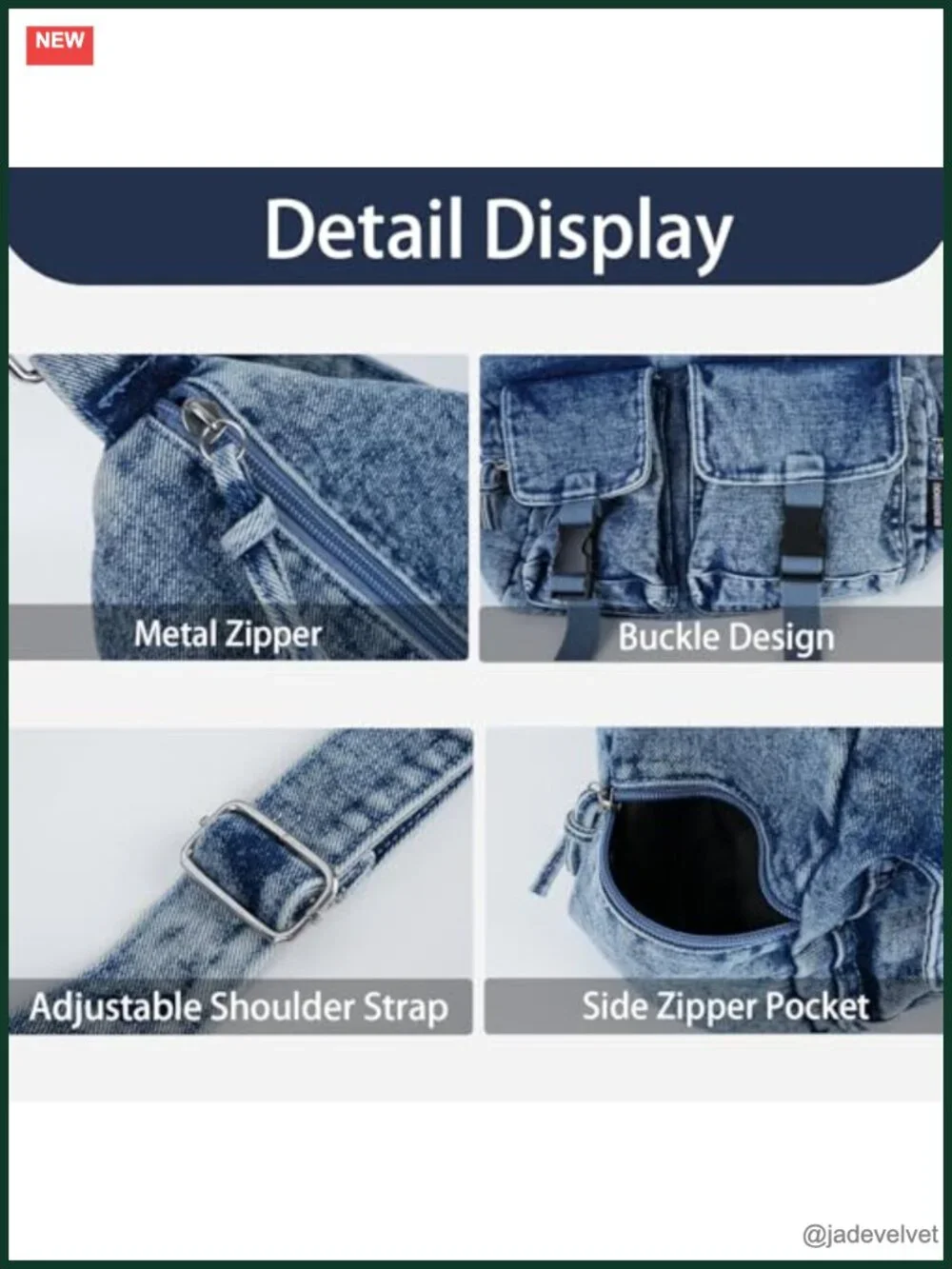 Denim Tote Bag with Adjustable Strap Lightweight Casual Crossbody Purse